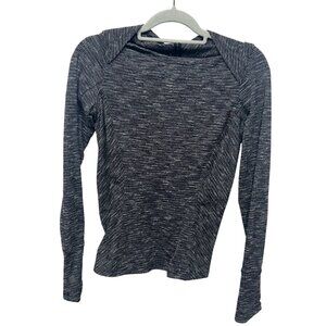 Lululemon Womens Long-Sleeve Knit Top With Thumbholes Gray & White Striped Patte